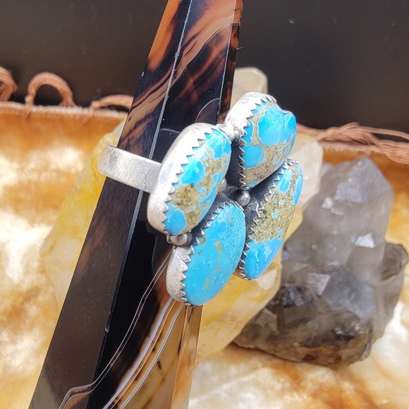 NEW Sterling Silver No. 8 Mine Turquoise Adjustable Statement Ring Chunky Heart - Picture 3 of 14